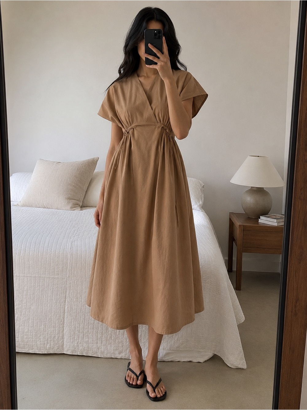 Weekend Max Mara Blasone Cotton Wrap Midi Dress Desert Brown US 6